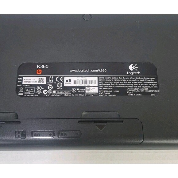 Logitech K360 Wireless Keyboard Glossy Black USB Dongle Included Tested Works PC - Picture 6 of 7